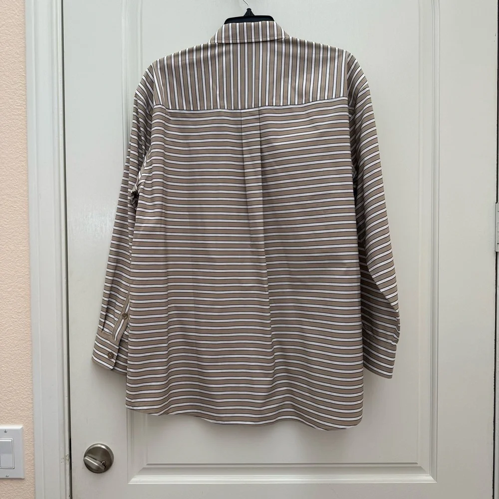 NWT Lafayette 148 New York Oversize Stripe Cotton Button-Up Shirt - Picture 13 of 16